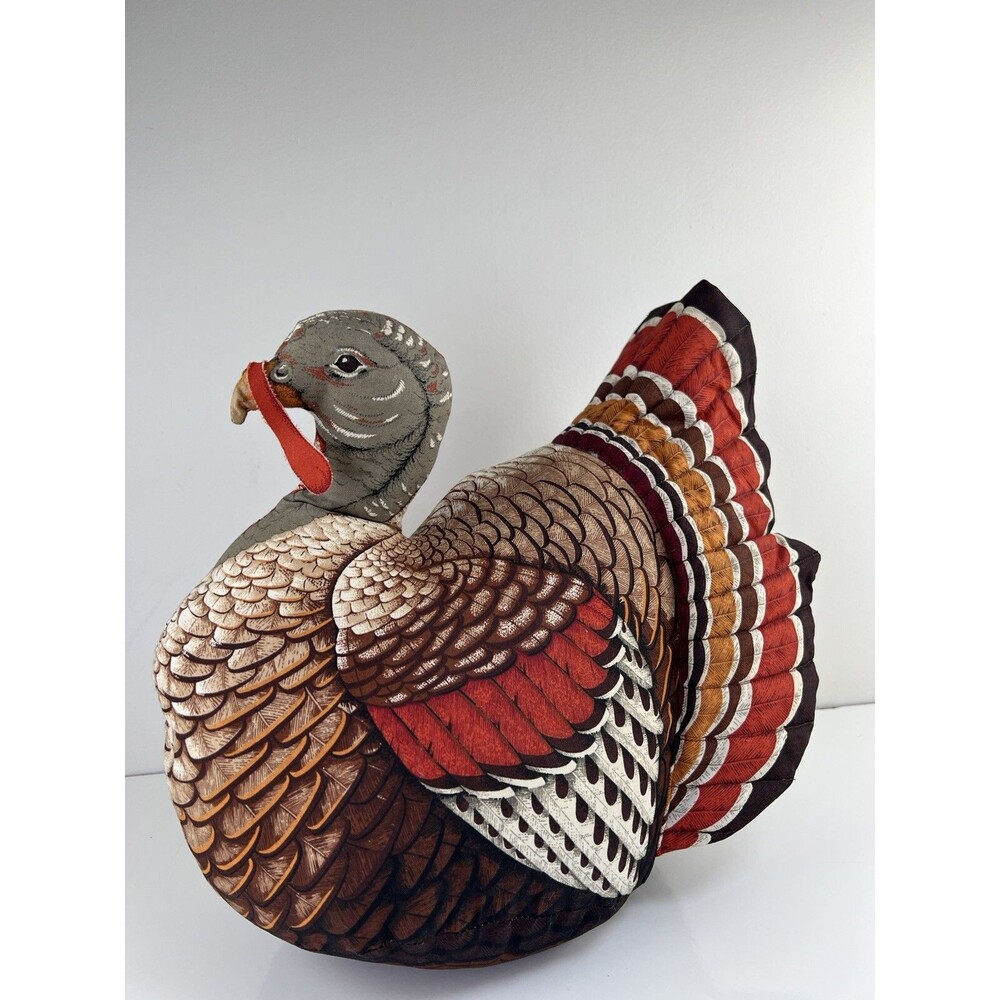 Vintage Handmade Stuffed Fabric Turkey THANKSGIVING Centerpiece Plush 14” Kitsch - Picture 5 of 16